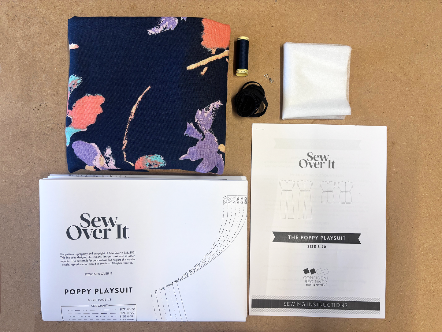 Poppy Playsuit Kit - Printed Flowers