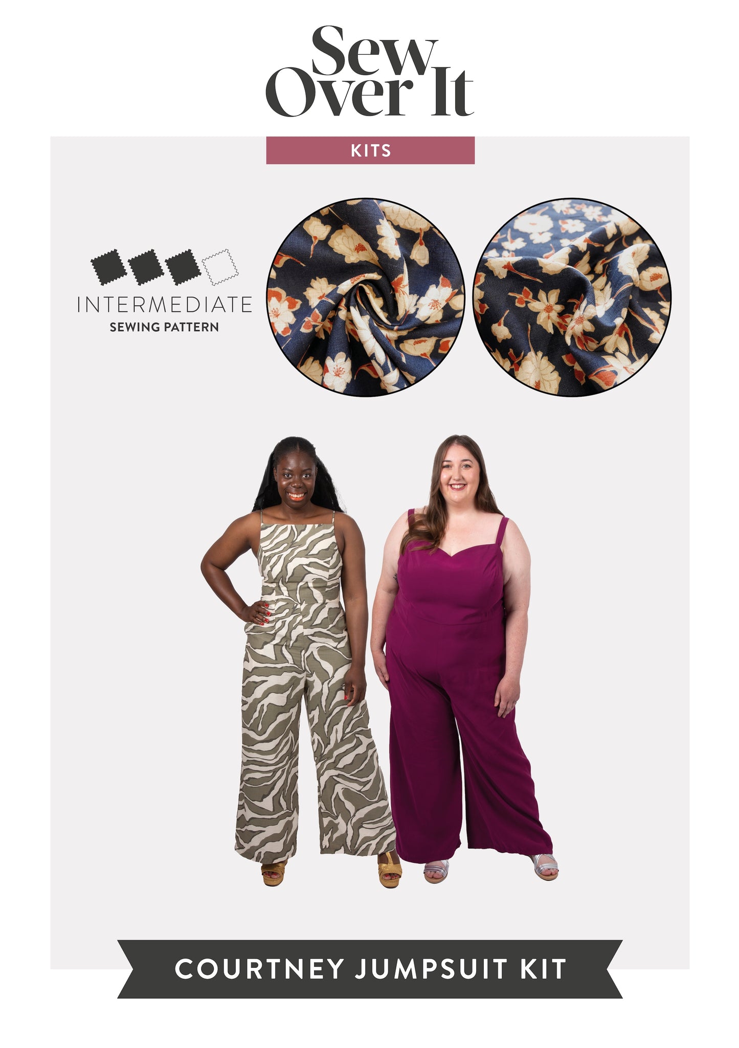 Courtney Jumpsuit Kit - Navy Flowers Ramie