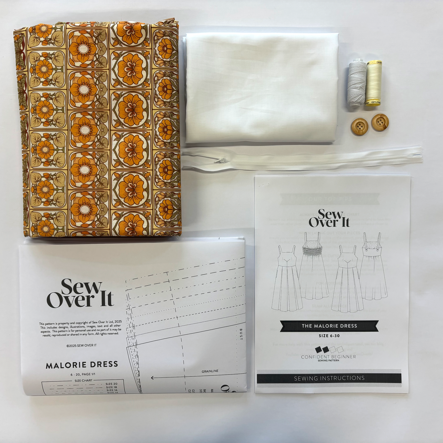 Malorie Dress Kit - Ceramic Flowers Cotton
