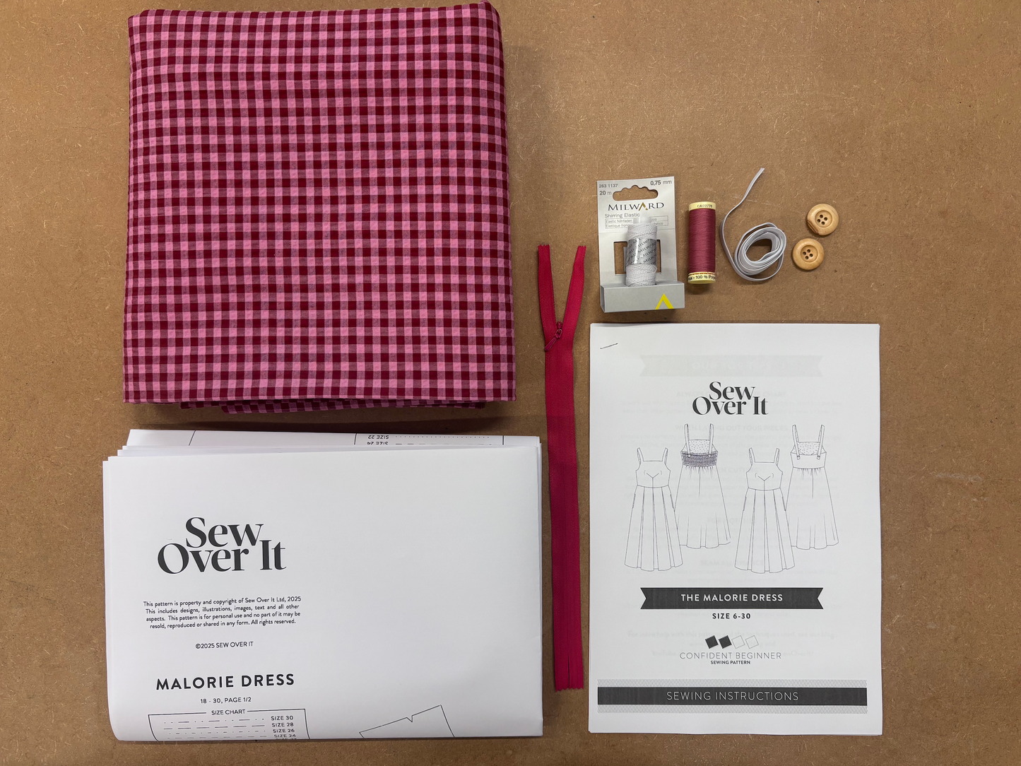Malorie Dress Kit - Pink & Red Gingham