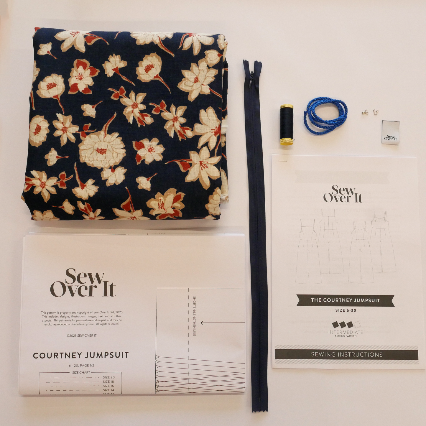 Courtney Jumpsuit Kit - Navy Flowers Ramie