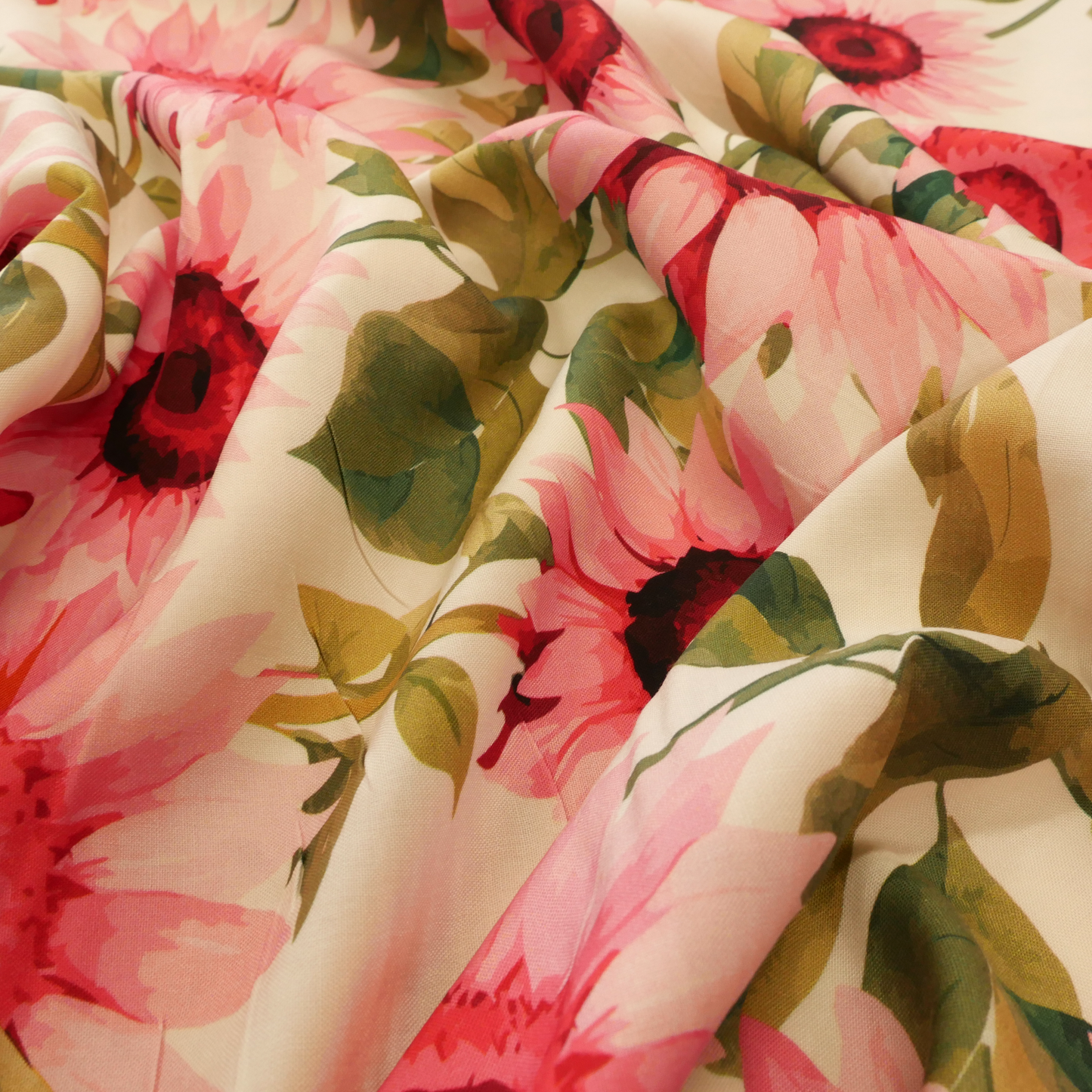 Pink Sunflowers Viscose Challis