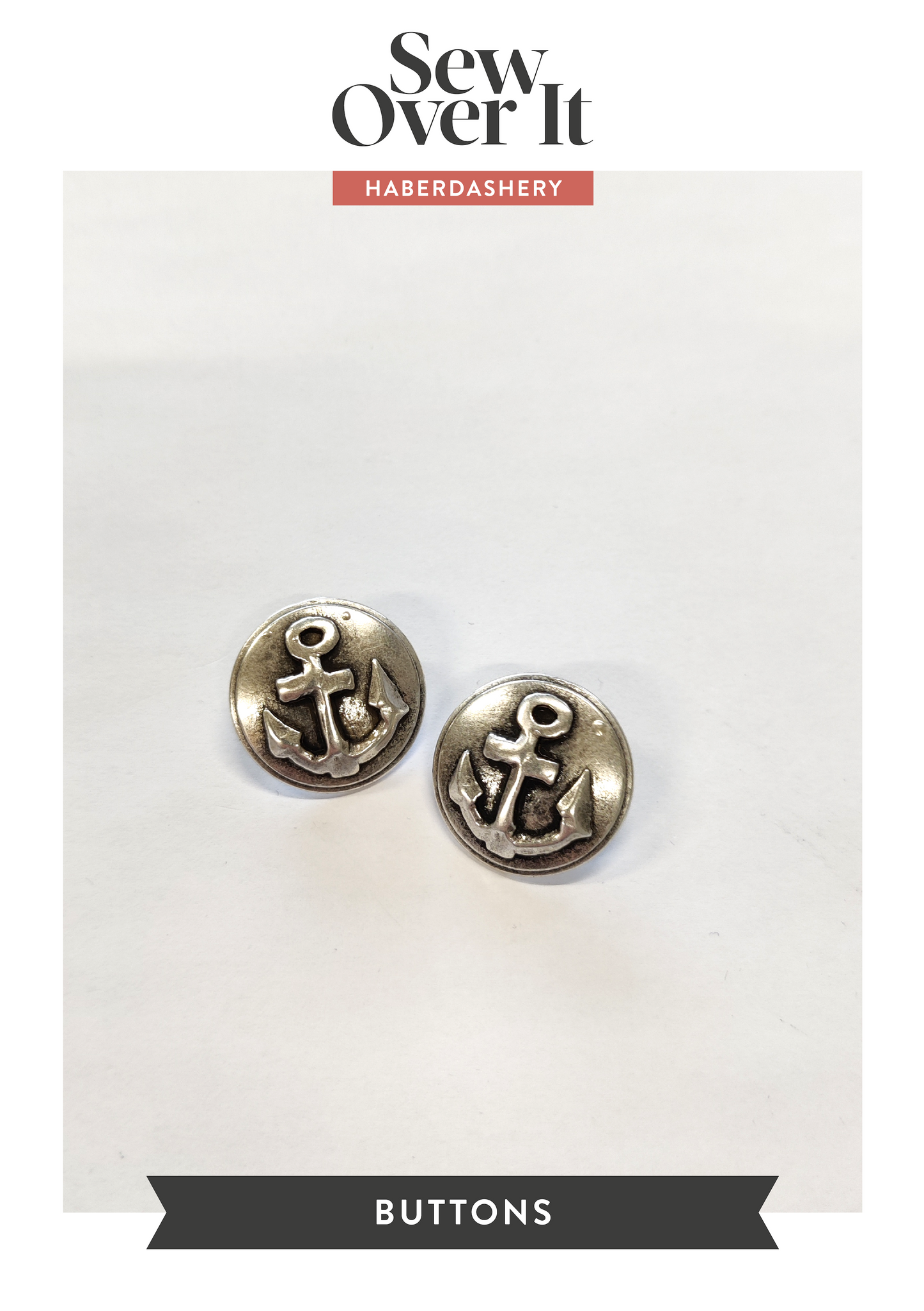 Silver Metal Anchor Buttons - 23mm (#B29)