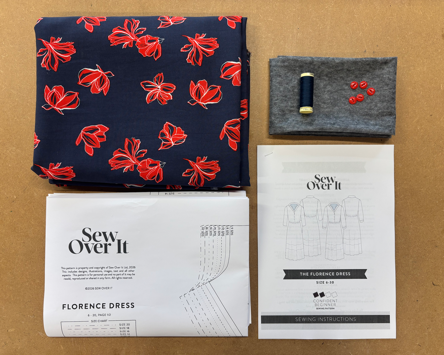 Florence Dress Kit - Red Flowers