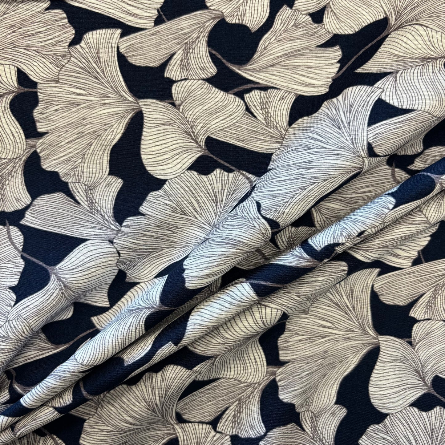 Viscose - Navy Ginkgo Leaves