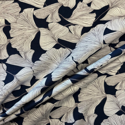 Viscose - Navy Ginkgo Leaves