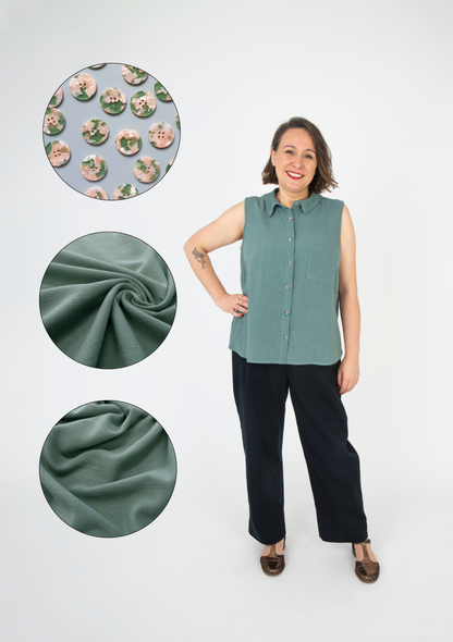 Sally Shirt Kit - Sage Viscose Linen