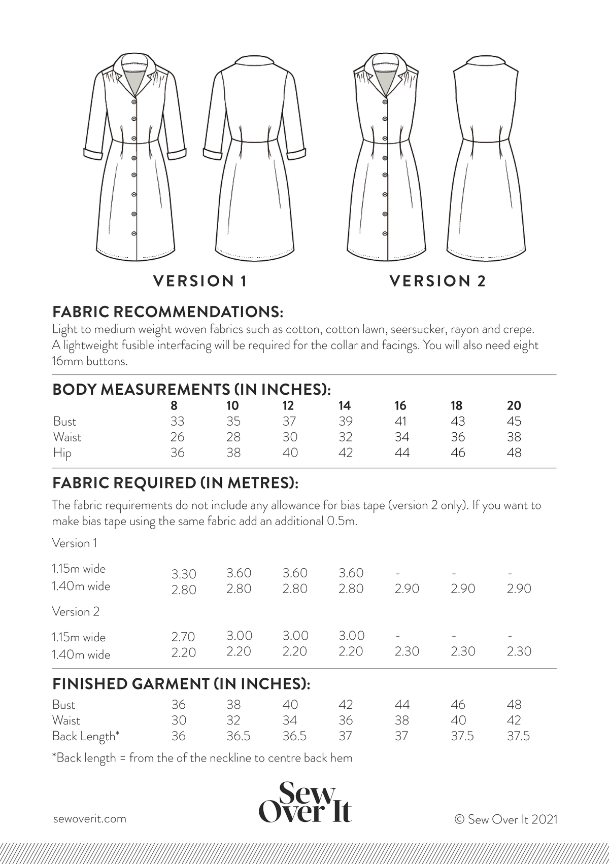 Vintage Shirt Dress PDF Sewing Pattern – Sew Over It