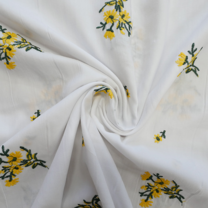 Cotton - Embroidered Flowers