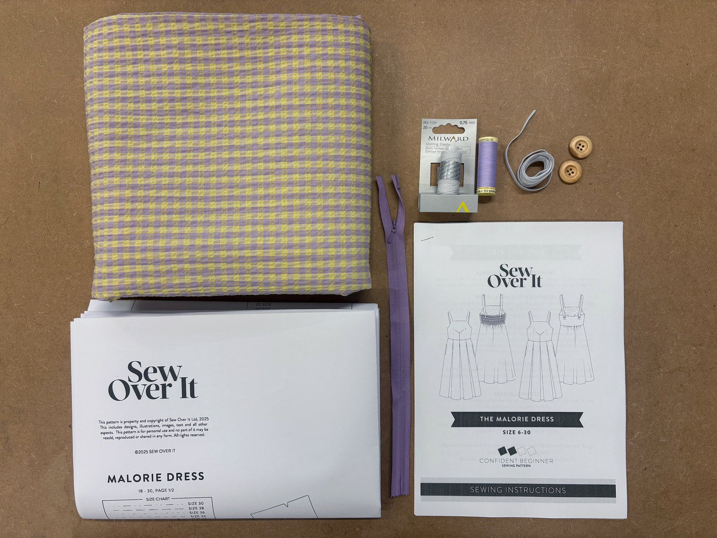 Malorie Dress Kit - Lilac & Yellow Gingham