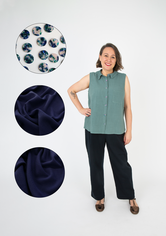 Sally Shirt Kit - French Navy Viscose Linen