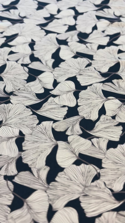 Viscose - Navy Ginkgo Leaves