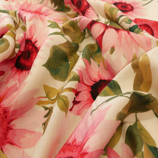 Pink Sunflowers Viscose Challis