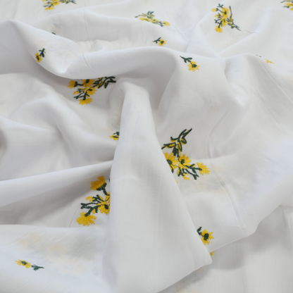 Cotton - Embroidered Flowers
